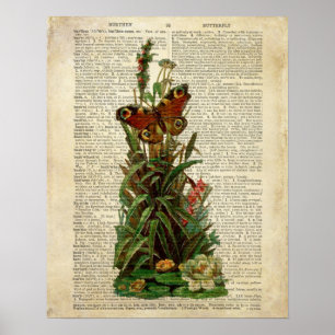Poster Art floral papillon sur la page de dictionnaire vi