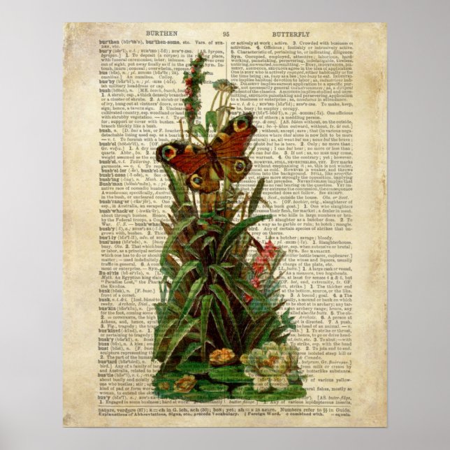 Poster Art floral papillon sur la page de dictionnaire vi (Devant)
