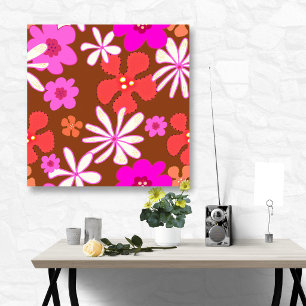 Poster Art floral rétro rose et orange pour le mur