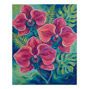 Poster Art floral tropical Orchidée rose