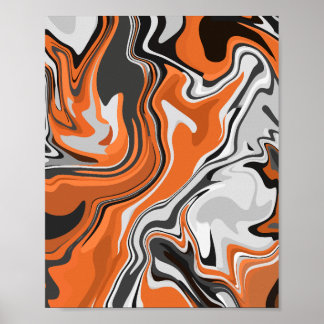 Poster Art fluide abstrait orange et noir