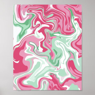 Poster Art fluide avec perruques roses, vertes et blanche