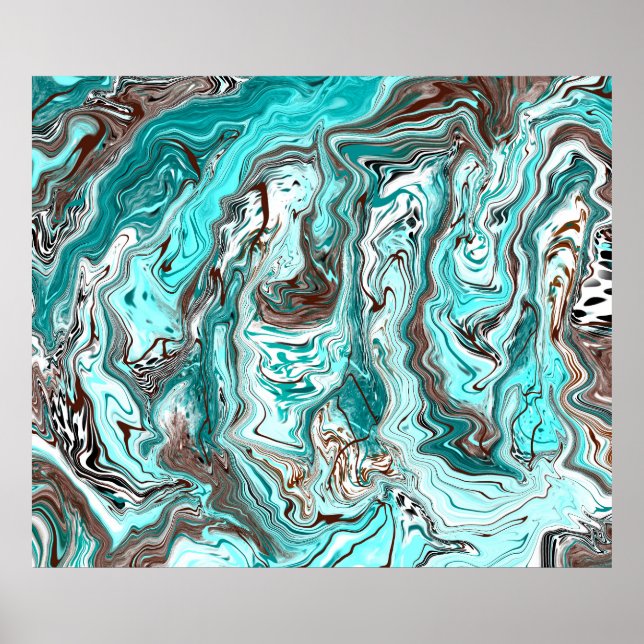 Poster Art fluide en marbre turquoise et noir (Devant)
