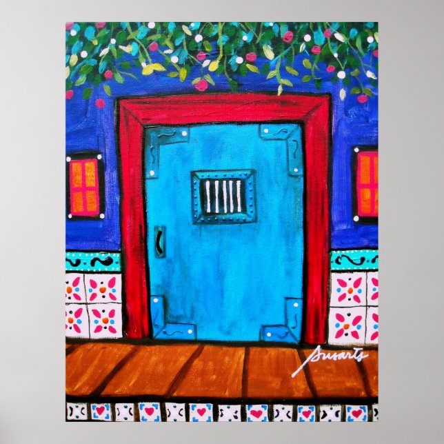 POSTER ART FOLK PEINTURE DE PORTE MEXICAINE (Devant)