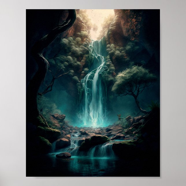 Poster Art Forêt d'Imaginaire, Cascade mystique, Magique (Devant)