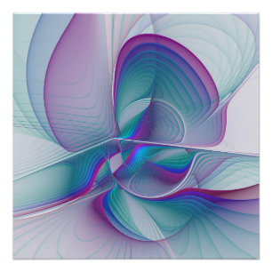 Poster Art Fractal Abstrait rose bleu turquoise