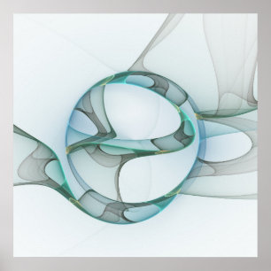 Poster Art fractal Bleu Turquoise Gris Abstrait Élégance