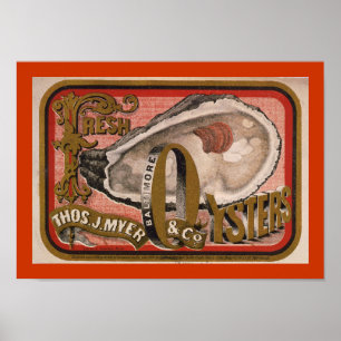 Poster Art frais d'étiquette d'huître