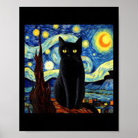 Art Funny Black Cat Peinture Artiste Van Gogh Star