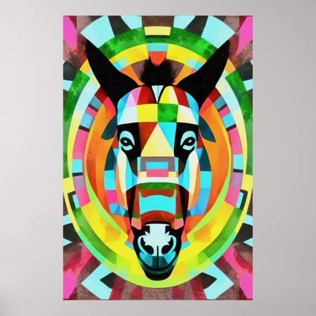 Poster Art géométrique Donkey coloré Abstrait (Devant)