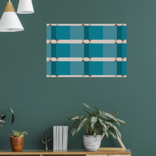 Poster Art Géométrique Élégant Tons Terreux Bleu Brun Gri