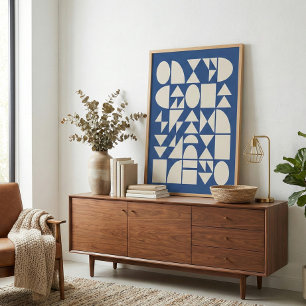 Poster Art géométrique moderne de formes en bleu cobalt