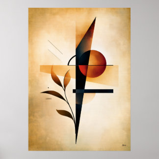 Poster Art géométrique Shibui Soleil rouge botanique