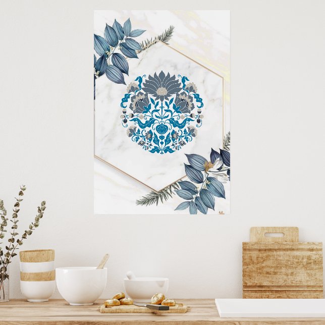 Poster Art Graphique, Turquoise Floral Mandala Illustrati (Cuisine)