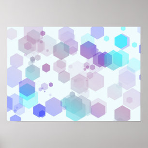 Poster Art Hexagonal Abstrait - Tons Violets et Bleus