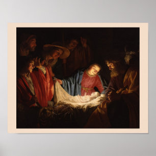 Poster Art illuminé de Jésus bébé et Marie Nativité