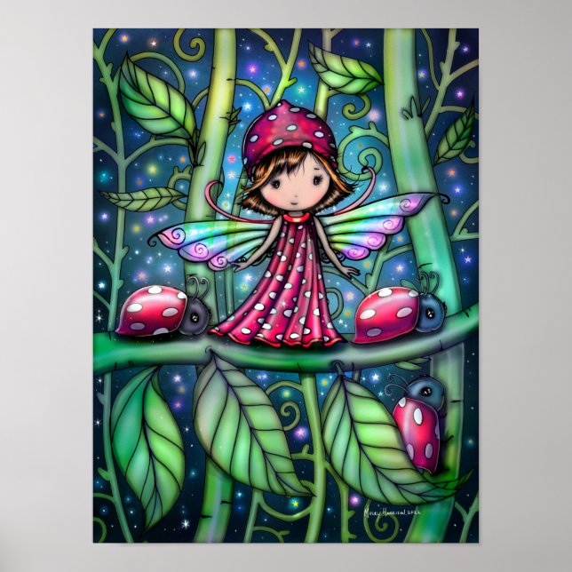 Poster Art Imaginaire poché blanc Ladybug fée (Devant)