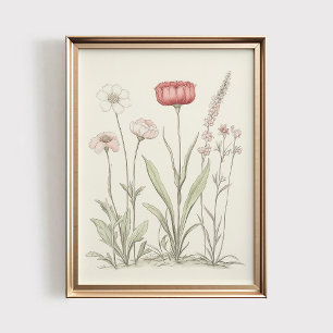 Poster Art imprimable de fleurs sauvages antiques, décora