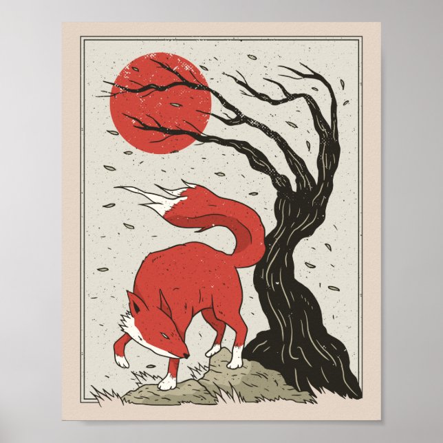 Poster Art japonais Fox (Devant)