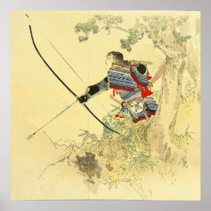 Poster Art Japonais - Un Samouraï Avec Arc À Longbow Et F
