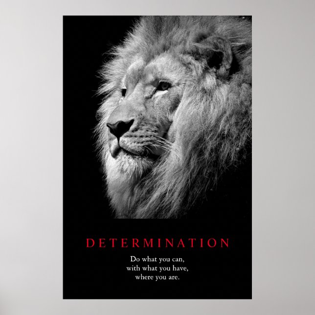 Poster Art Lion de détermination motivationnelle noir et  (Devant)