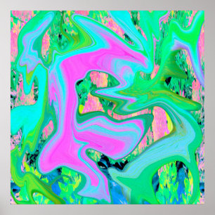 Poster Art Liquide rose et bleu clair rétro sur Hydrangea