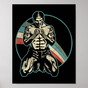 Poster Art martial de kickboxing rétro et amateurs de kic