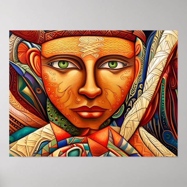 Poster Art maya inspiré par une sculpture ancienne (Devant)
