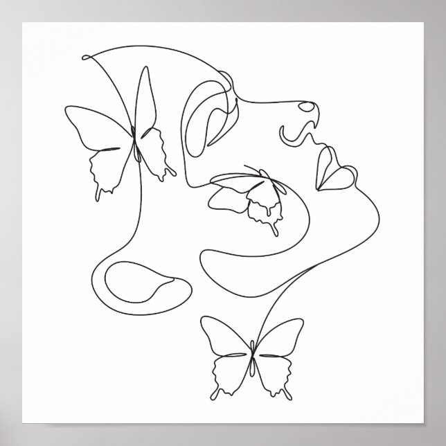 Poster Art minimaliste Abstrait de la ligne faciale (Devant)