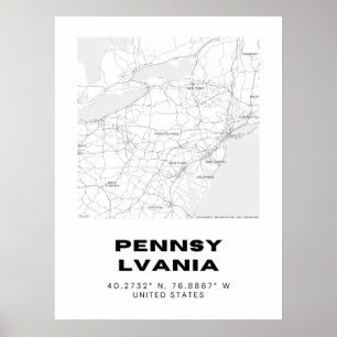 Poster Art minimaliste de la carte Pennsylvanie
