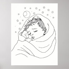 Poster Art minimaliste de ligne d'enfant dormant