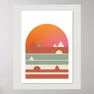 Poster Art minimaliste du désert au coucher du soleil géo