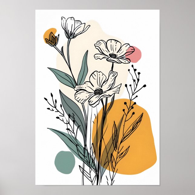 Poster Art minimaliste en ligne de fleurs (Devant)