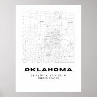 Art minimaliste Oklahoma Map - noir et blanc