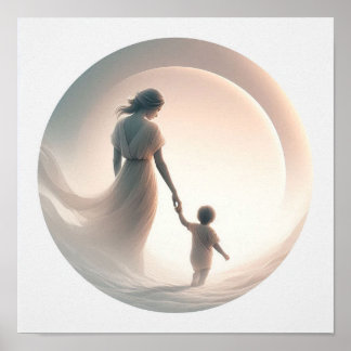 Poster Art minimaliste Pastel de maman avec bébé