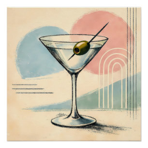 Poster Art minimaliste pastel martini moderne du milieu d