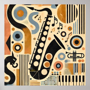 Poster Art minimaliste saxophone de l'ère du jazz du mili