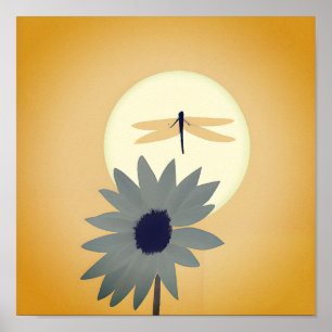 Poster Art minimaliste tournesol et libellule 