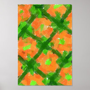 Poster Art Moderne Abstrait vert et orange