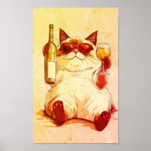 Poster art moderne chat boire
