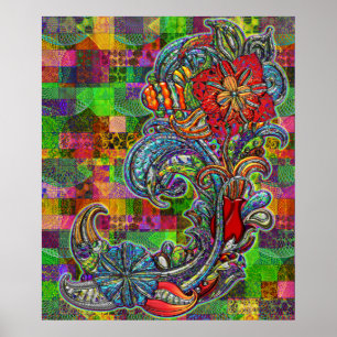 Poster Art moderne d'abrégé sur floral boucles