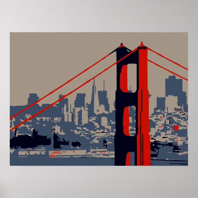 Poster Art moderne : Golden Gate Bridge et skyline (Devant)