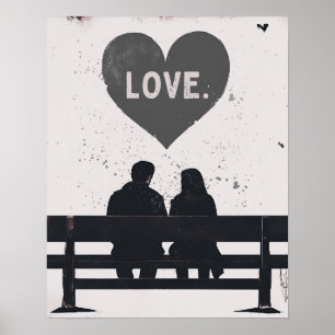 Poster Art moderne Grunge Love - Urbain, Minimaliste
