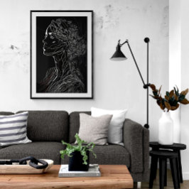 Poster Art Moderne Line Portrait femme Ai Art