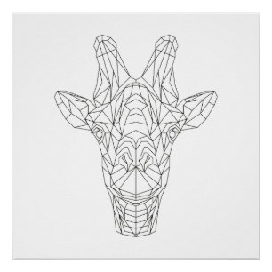 Poster Art moderne noir de girafe et blanc géométrique