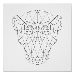 Poster Art moderne noir de singe et blanc géométrique