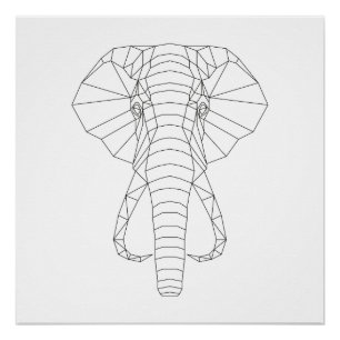 Poster Art moderne noir d'éléphant et blanc géométrique