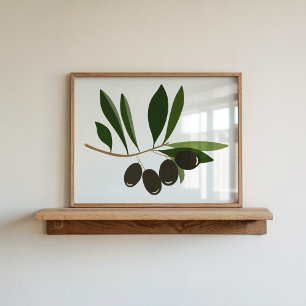 Poster Art Moderne Peint À La Main Gouache Olive Branch