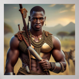 Poster Art Mur Tribal Guerrier Africain