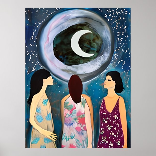 Poster Art mystique | Les femmes regardent la lune (Devant)